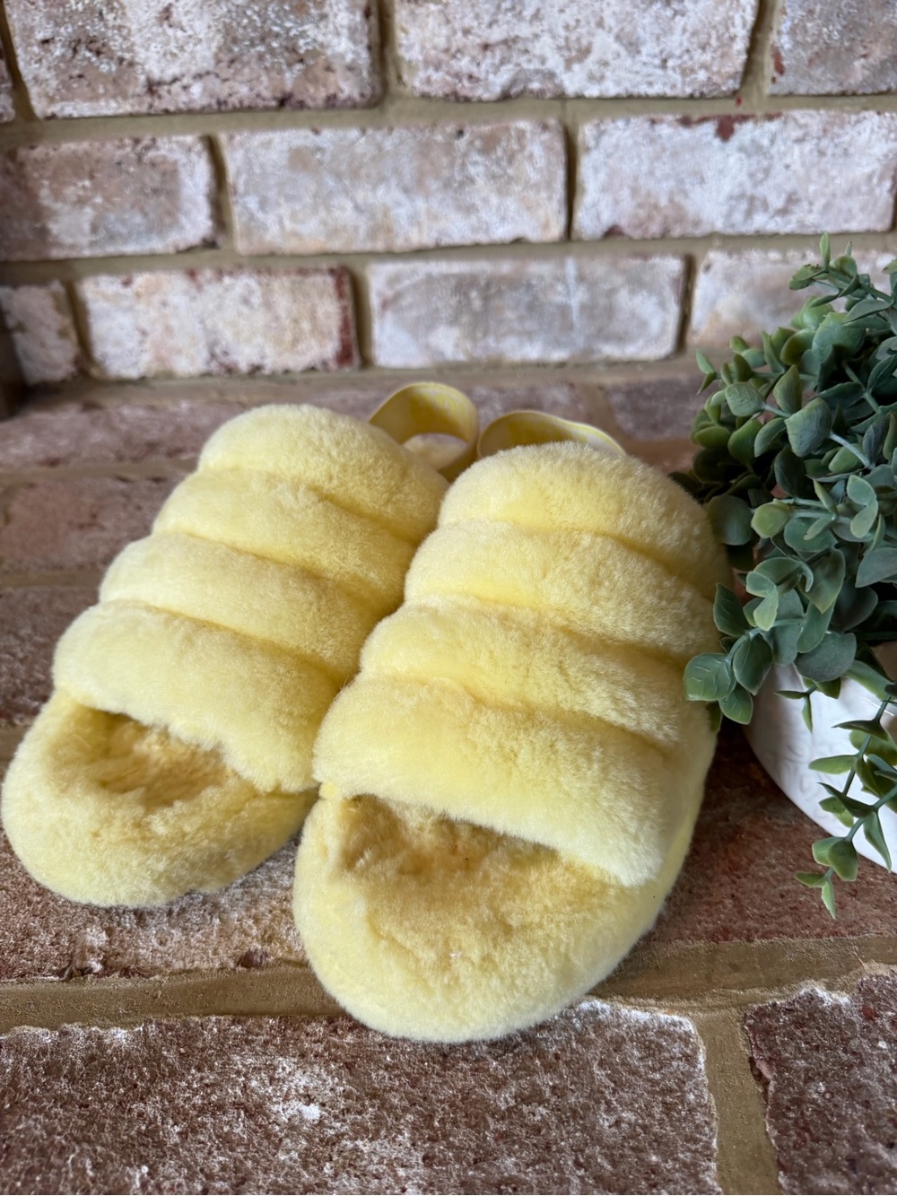 UGG | Fluff Yeah | Yellow Plush Slide Slippers | 8